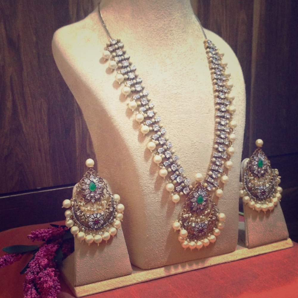 Necklace and Chand Bali set made in silver - Picture 2 of 5